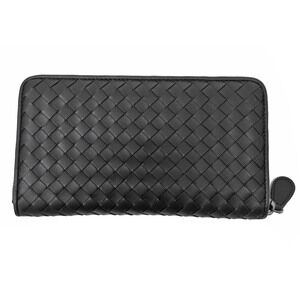 Bottega Veneta black round zipper wallet long